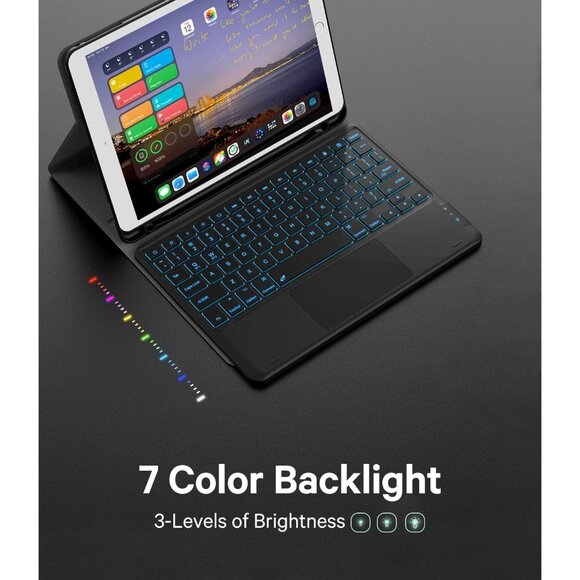 GreenLaw 9.7" iPad 6/5/Air 2 Keyboard Case, 7-Color Backlit, Dual BT - Picture 3 of 7
